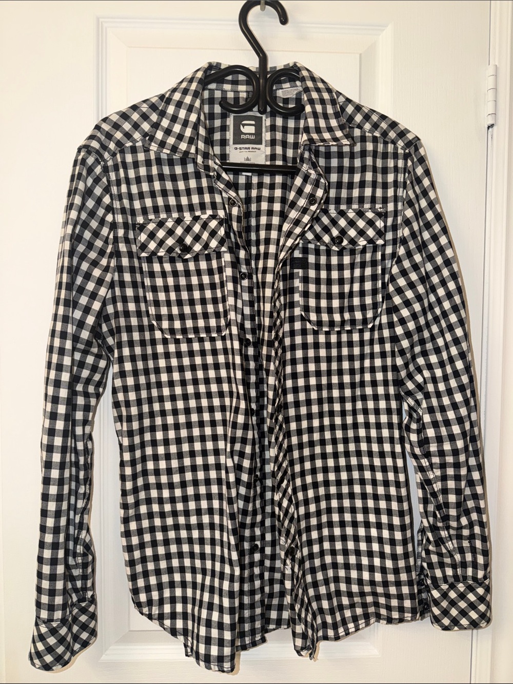 G-Star Men’s Black & White Gingham Button-Down Shirt